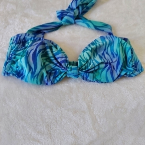 Vintage Jantzen Blue Green Wavy Pattern Two Piece Scalloped Hem Swimsuit - Picture 12 of 14
